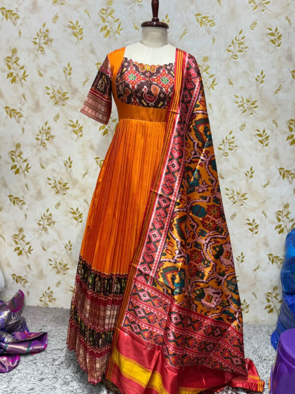 Beautiful patola long frocks paired with patola dupatta