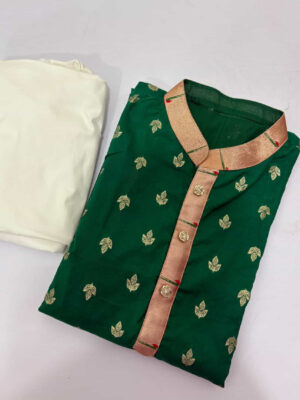 Soft silk paithani men’s kurta paired with pijama