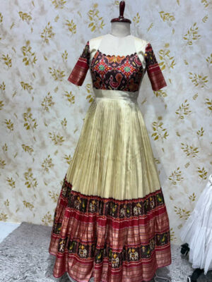 Beautiful patola long frock with heavy flare