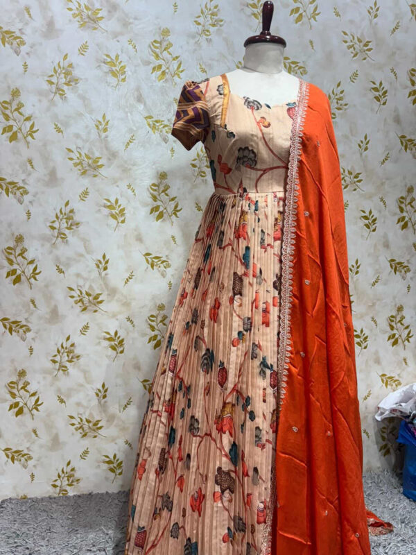 Beautiful kalamkari long gown with dupatta