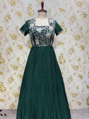 Pure georgette long gown with heavy floral yoke part