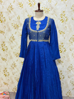 Pure crepe long gown with unique neck pattern