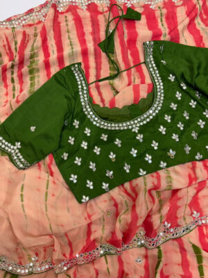 Pure chinnon saree with mirror work blouse