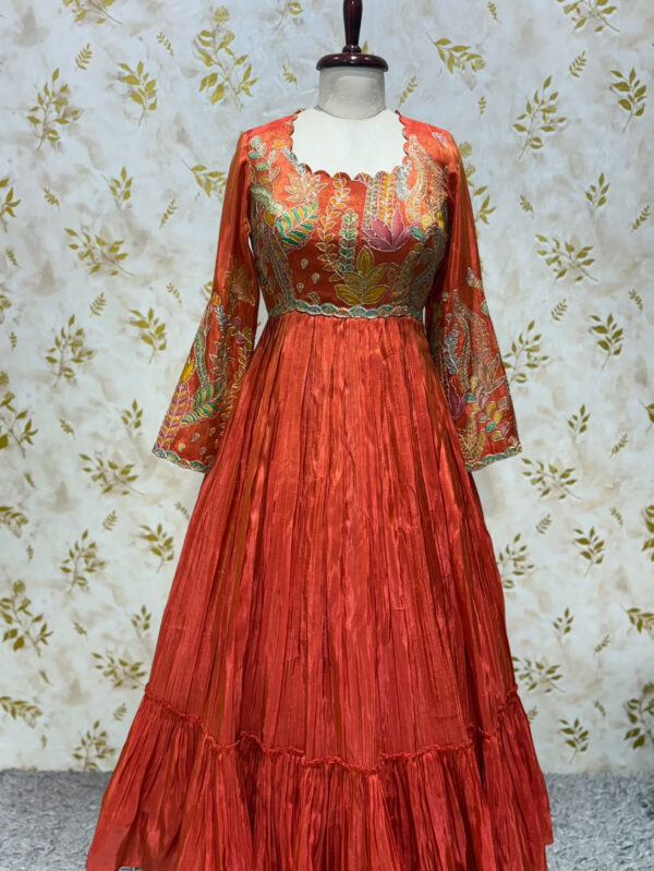 Tissue floral long gown with scallop neck