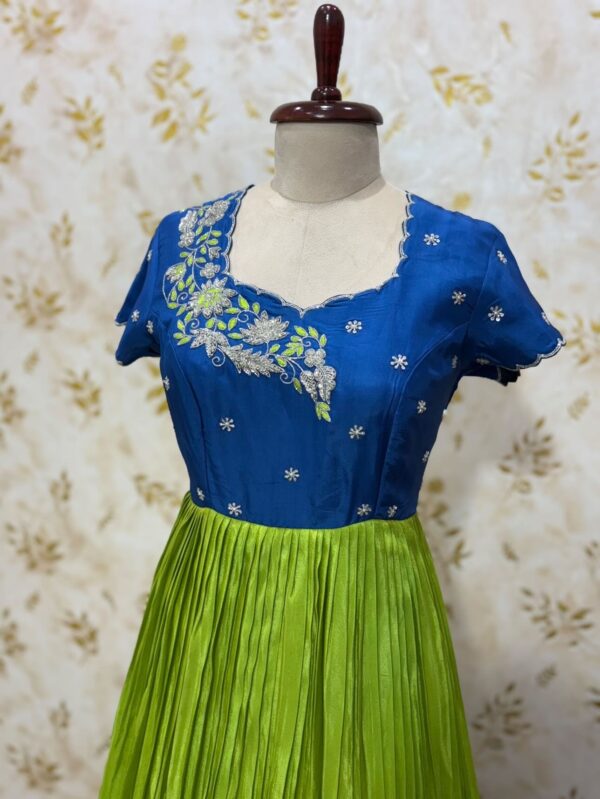 Pure crepe long gown with hand work yoke part