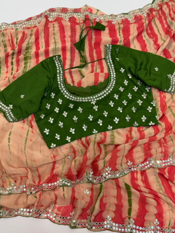 Pure chinnon saree with mirror work blouse
