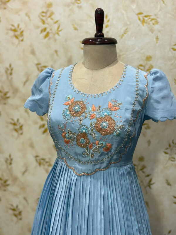 Pure crepe long gown with hand work yoke part
