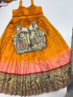 Pure soft silk sleeveless frock with beautiful kalamkari over coat