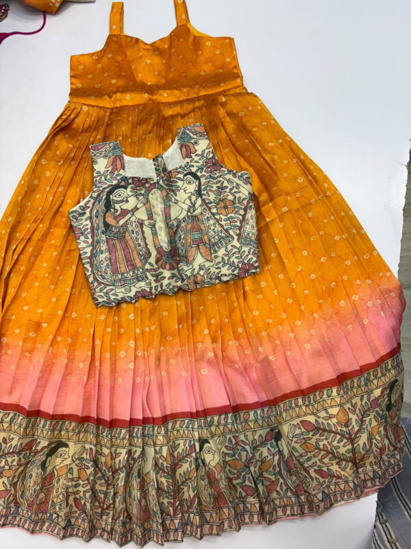 Pure soft silk sleeveless frock with beautiful kalamkari over coat