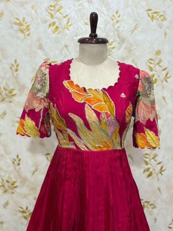Beautiful floral long gown with scallop neck & sleeves