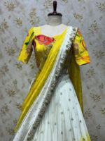 Georgette floral lehenga set with hand work dupatta for haldi