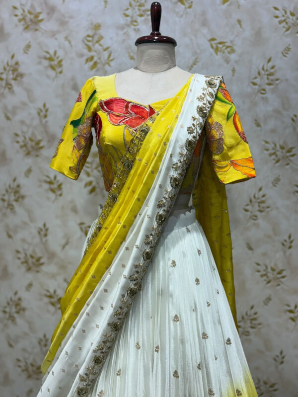 Georgette floral lehenga set with hand work dupatta for haldi