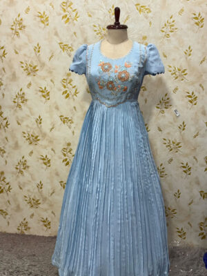 Pure crepe long gown with hand work yoke part