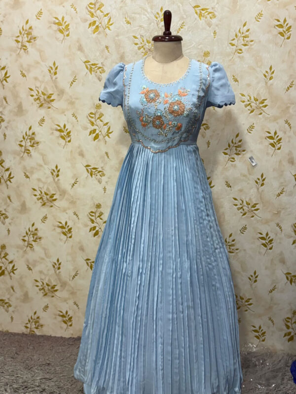 Pure crepe long gown with hand work yoke part
