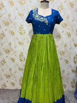 Pure crepe long gown with hand work yoke part