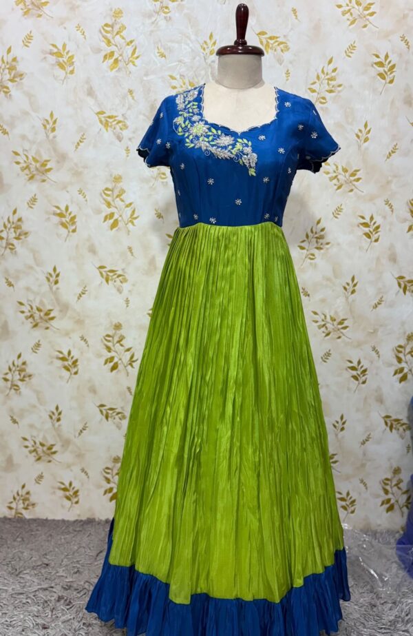 Pure crepe long gown with hand work yoke part