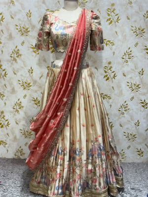 Exclusive premium quality tissue jamdhani lehenga paired with exclusive hand work dupatta