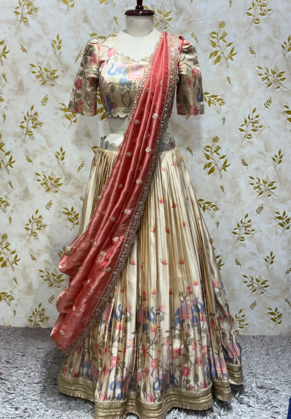 Exclusive premium quality tissue jamdhani lehenga paired with exclusive hand work dupatta