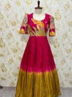 Beautiful floral long gown with scallop neck & sleeves