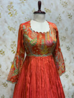 Tissue floral long gown with scallop neck