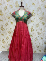 Tissue long gown with heavy embroidery work on yoke part