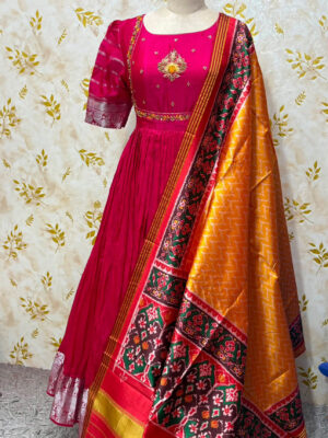 Beautiful long frocks with patola dupatta