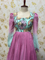 Exclusive embroidery work mul chanderi long gown