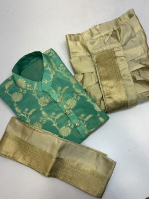 Tissue zari weaving kurta paired with dhoti & kanduva