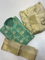 Tissue zari weaving kurta paired with dhoti & kanduva