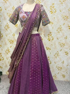 Exclusive tissue panel lehenga with beautiful designer blouse and dipatta