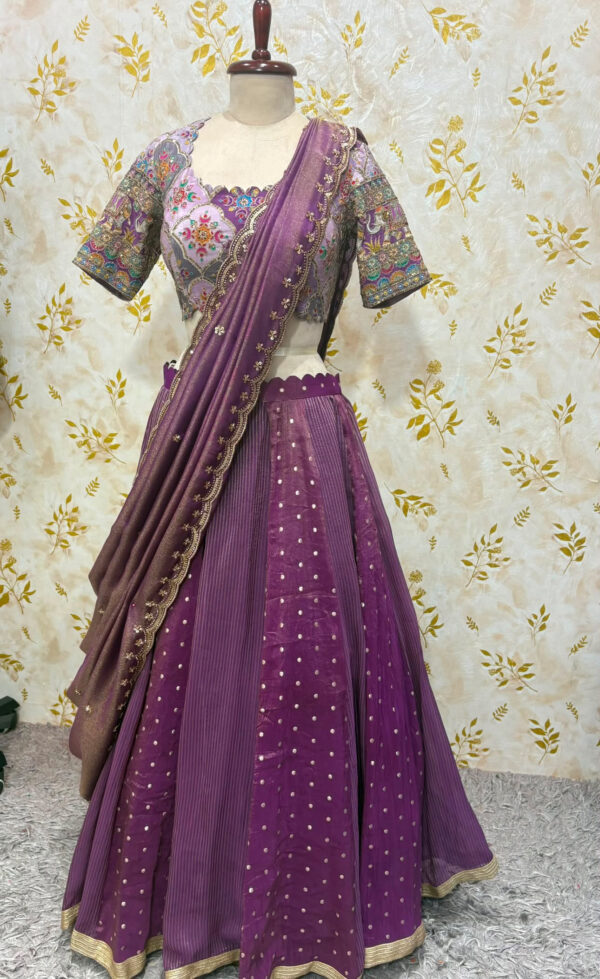 Exclusive tissue panel lehenga with beautiful designer blouse and dipatta