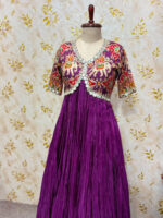 Crepe silk patola with mirror work long gown