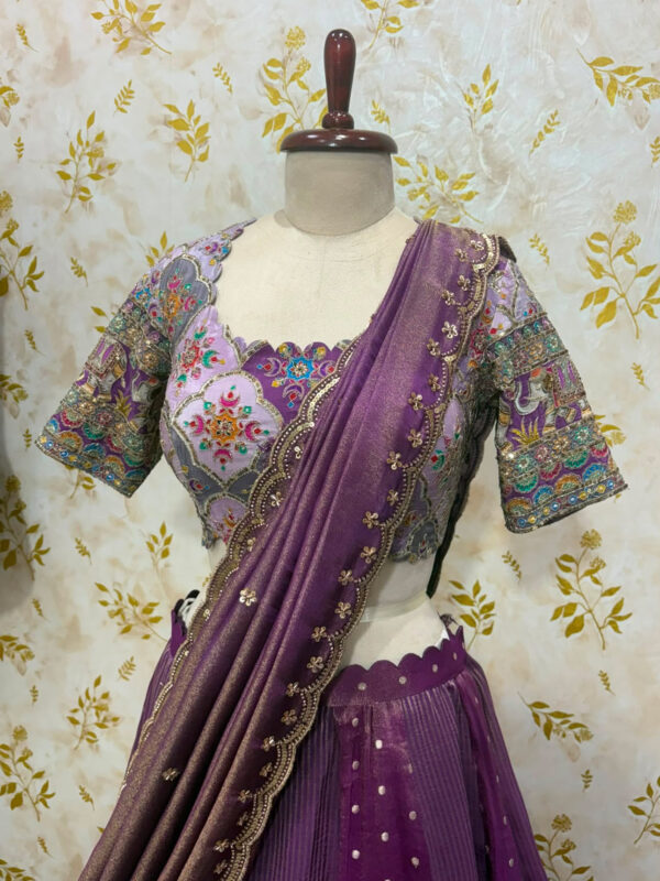 Exclusive tissue panel lehenga with beautiful designer blouse and dipatta