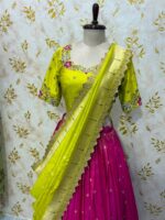 Pure tissue lehenga with net frills Paired with maggam work blouse Pithani dupatta