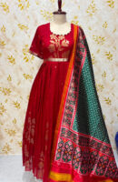 Exclusive jamdhani jute silk long gown with patola dupatta