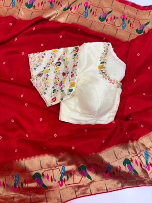Bandhini silk saree with pithani border