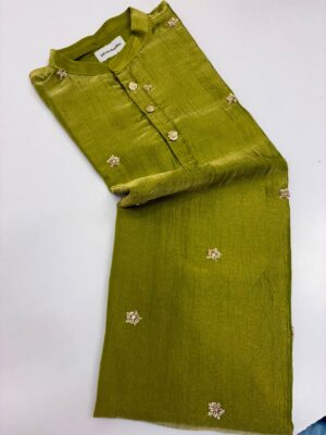 Tissue hand work kurta with cream colour pijama