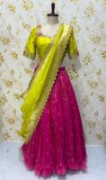 Pure tissue lehenga with net frills Paired with maggam work blouse Pithani dupatta