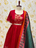 Exclusive jamdhani jute silk long gown with patola dupatta
