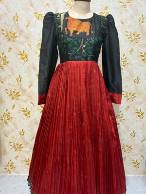 Jamdhani matka silk long gown with heavy flare