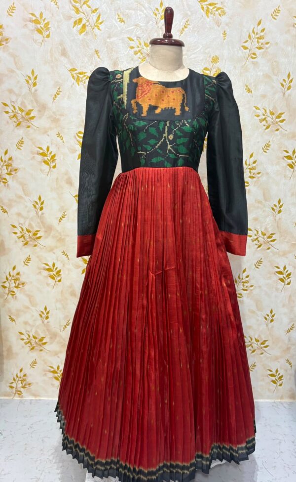 Jamdhani matka silk long gown with heavy flare