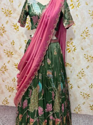 Exclusive tissue lehenga set with beautiful meenakari weaving paired with tissue hand work dupatta