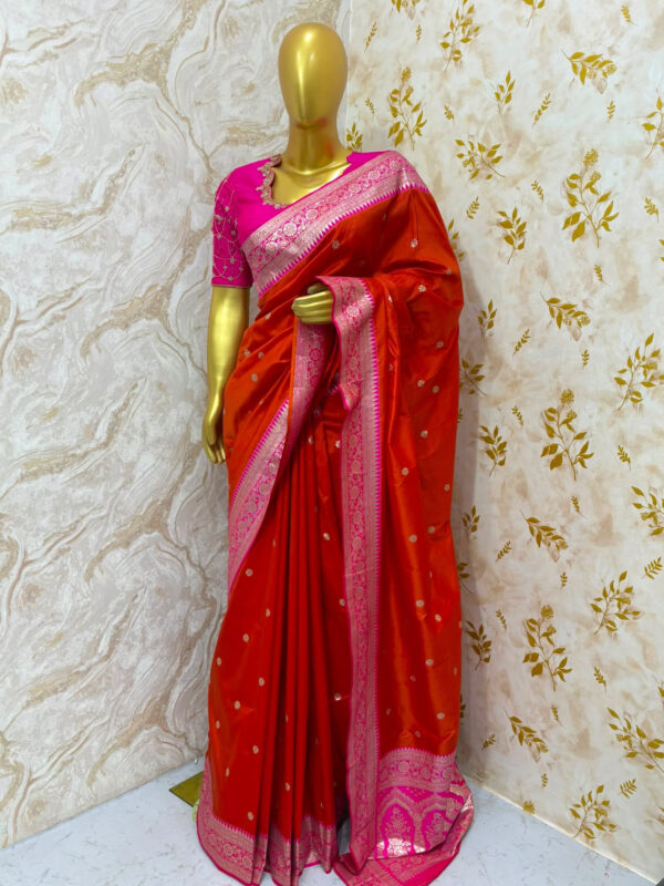 Soft banaras silk saree with maggam work blouse