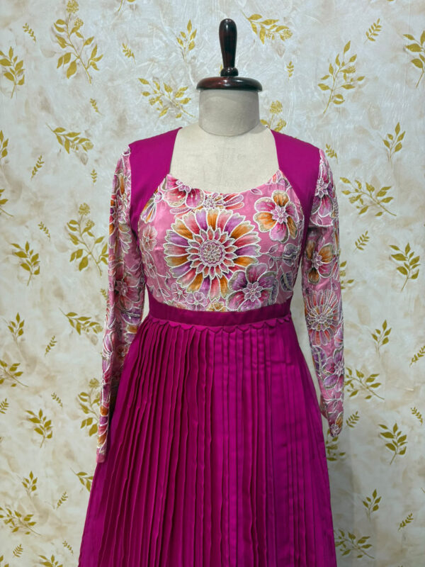 Exclusive designer crepe long gown with beautiful floral sequence work hands