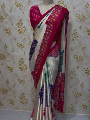 Premium quality mirror work model satin saree