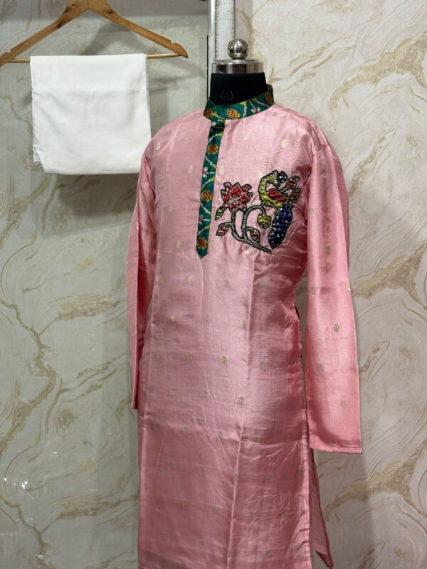 Soft silk applique work kurta with pant