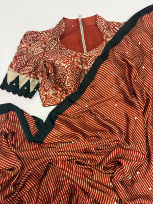 Exclusive premium quality model satin mirror work saree paired with beautiful designer blouse