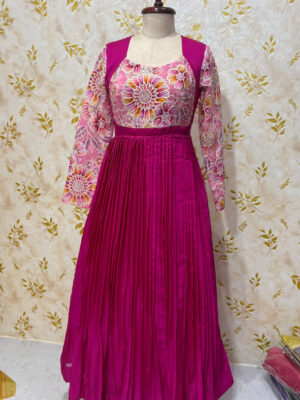 Exclusive designer crepe long gown with beautiful floral sequence work hands
