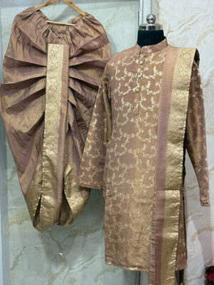 Tissue pattu kurta with dhoti and kanduva