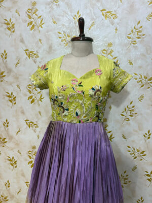 Tissue long gown with beautiful hand work on yoke part